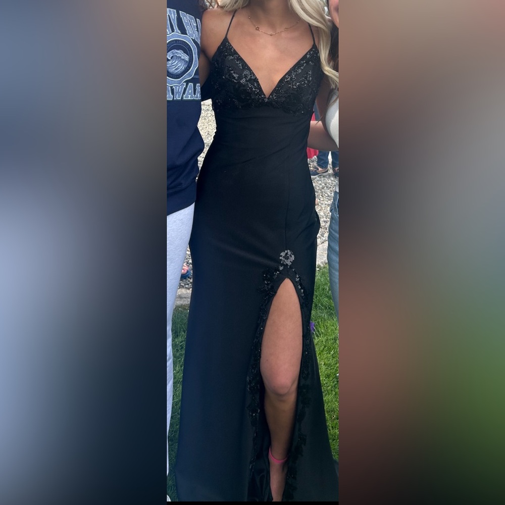 Black and glittery PROM dress. Size small. Has the pin to hook the back up.